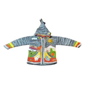 Native Creation Kids Knit Hooded Cardigan Sweater Peru Animals Farm Scene Size M
